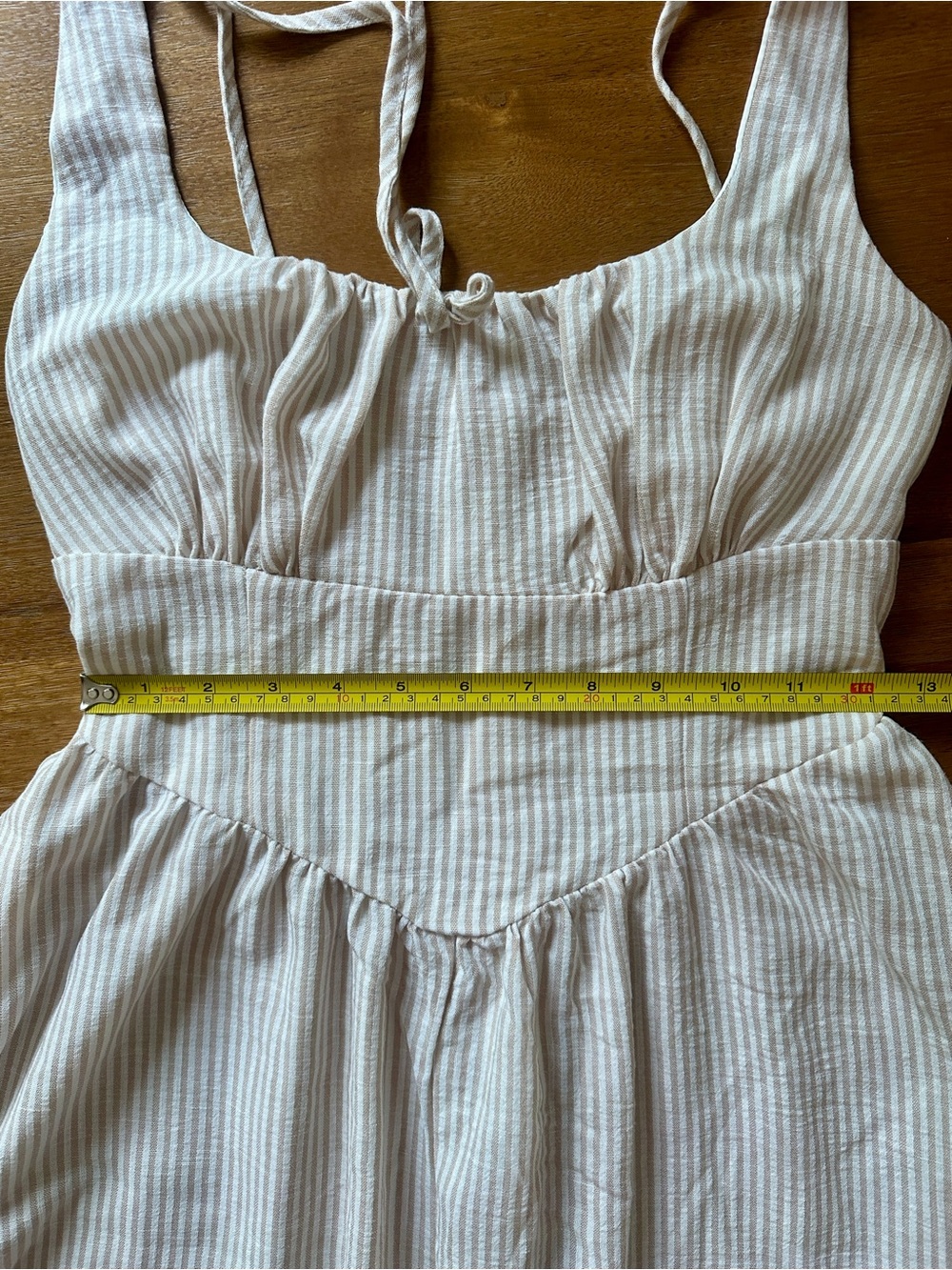Beige Striped Dress Drop Waist Midi Dress Size Small - Picture 9 of 10